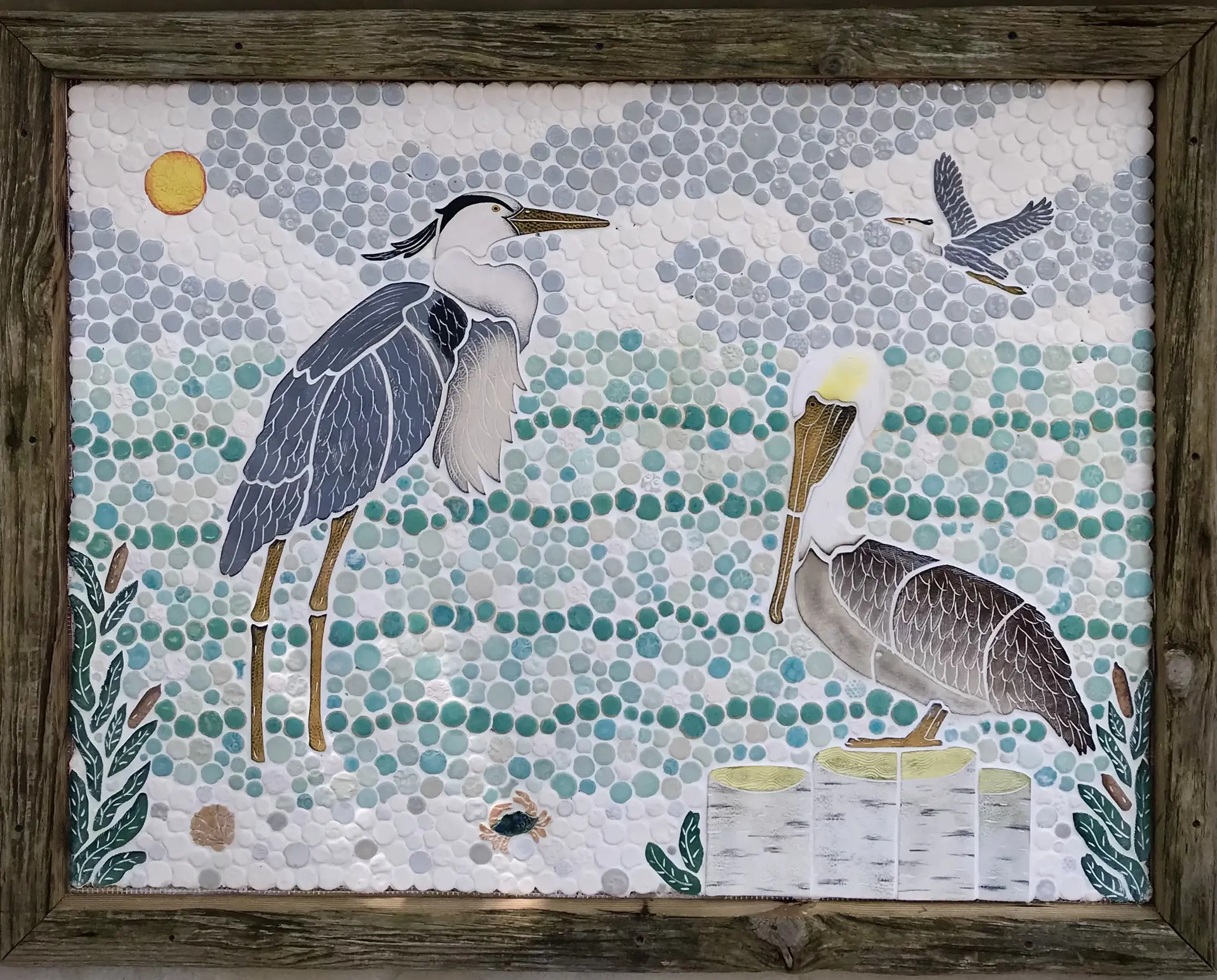 Pelicans and Blue Herons Sea Birds Backsplash, Floor Inlay, Shower Insert.