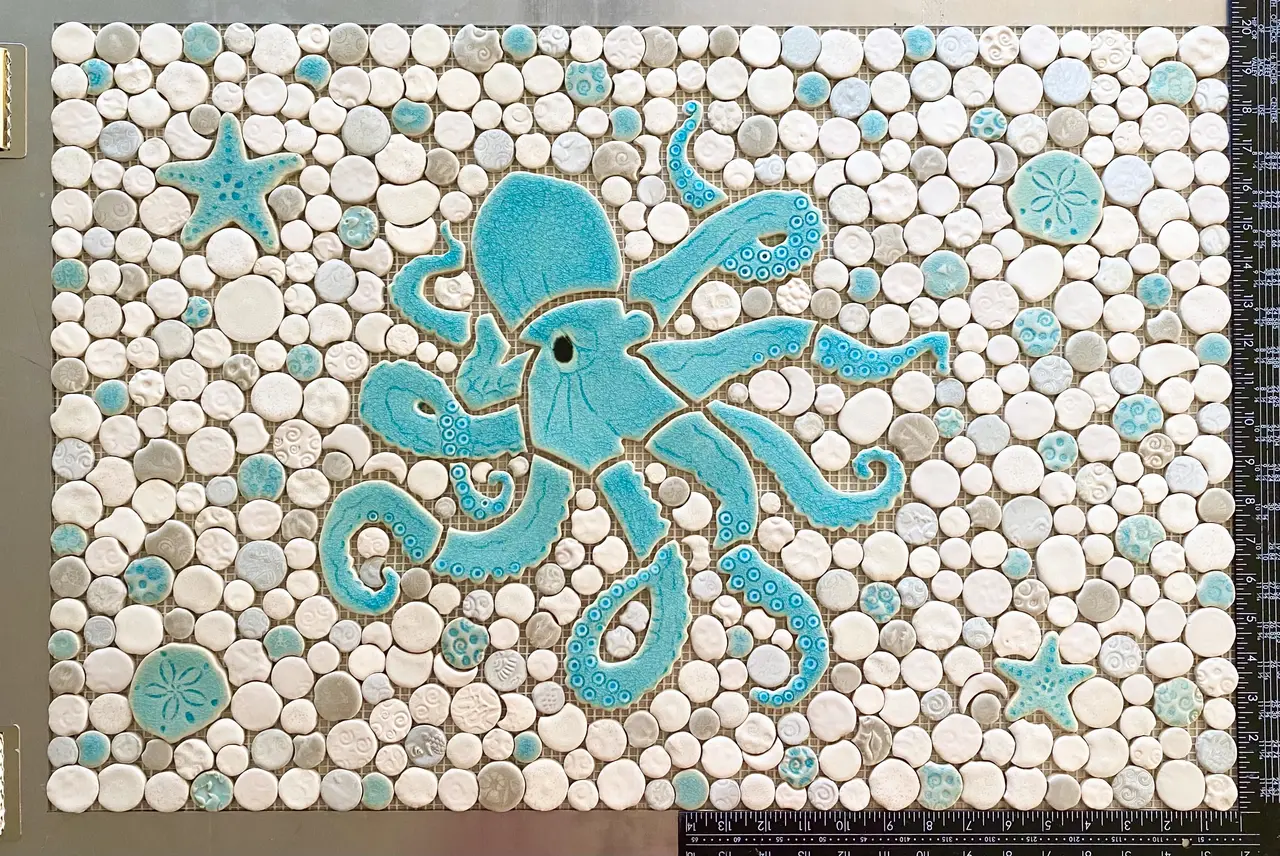 Octopus Ceramic Kitchen Backsplash, Floor Inlay or Shower insert mosaic